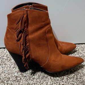 Qupid Rust Fringe Ankle Booties